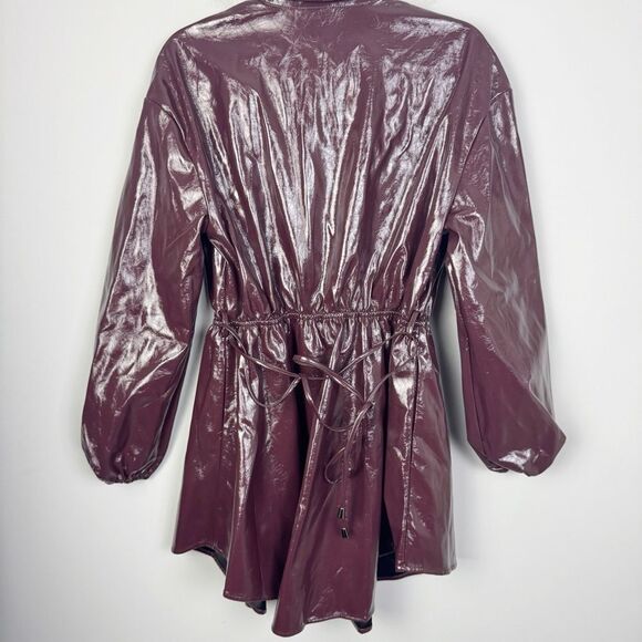 BUDDY LOVE | Maroon Snap Front Belted Faux Leather Jacket Women’s Size Large - Picture 9 of 10